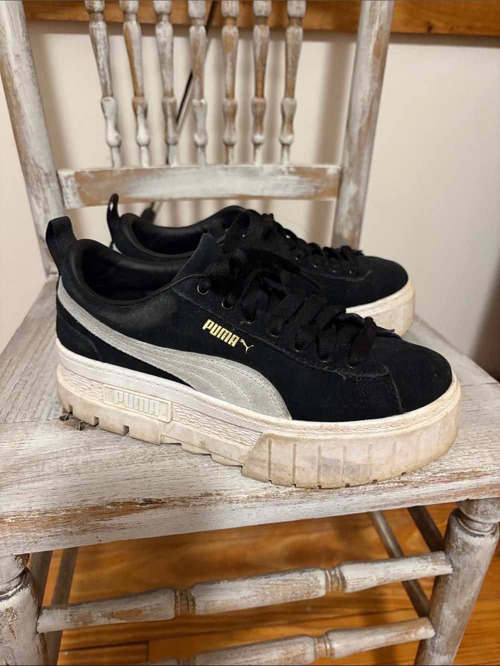 Puma smash Black Suede Platform Sneakers with Off-White Stripe